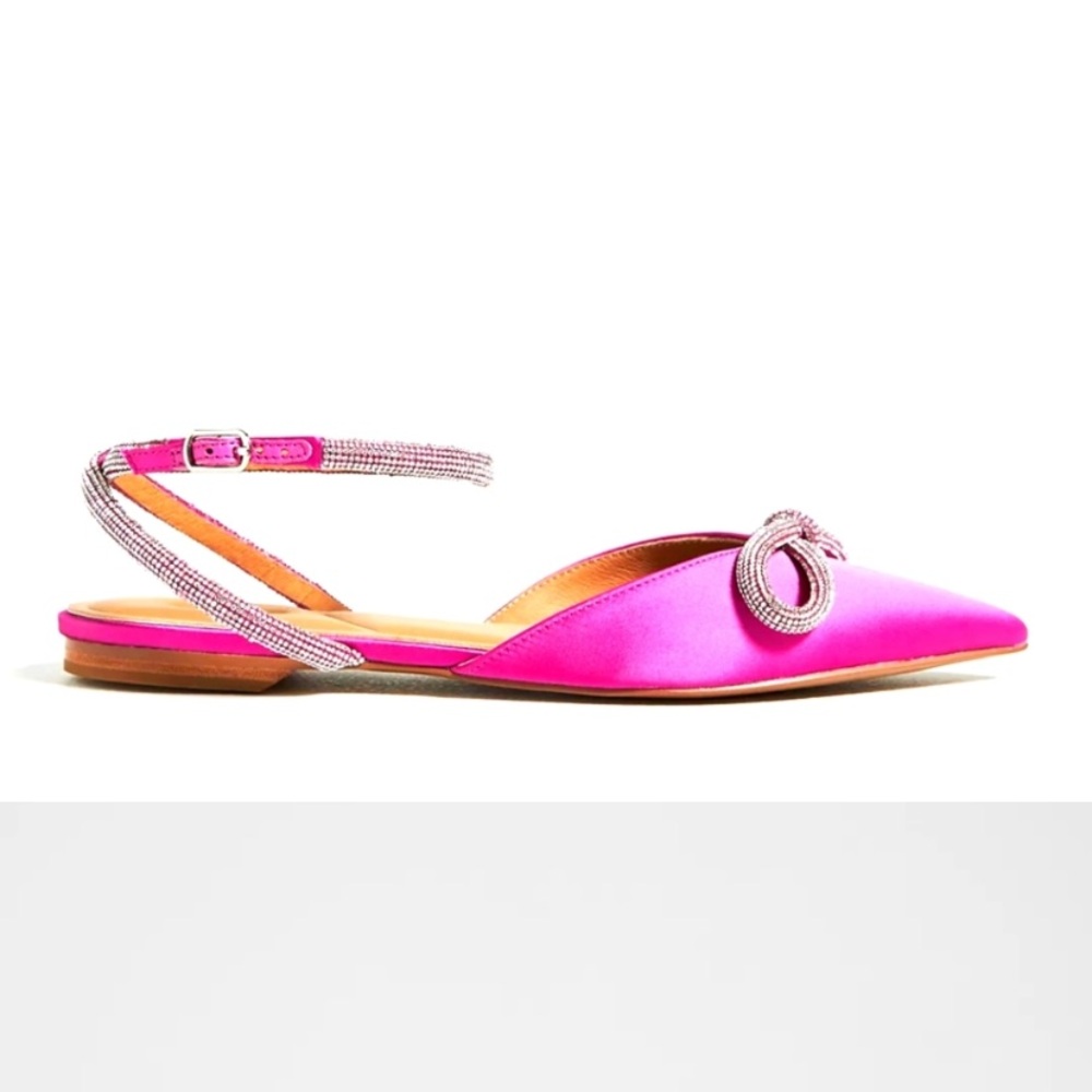 NWOT Anthropologie Bippi Lou hot pink satin crystal bow sandals